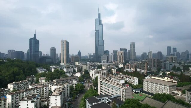 Aerial photo of the urban environment of Zifeng Building, Nanjing, China