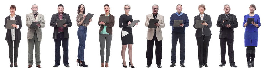 Fototapeta premium group of successful people with notepad in hands isolated