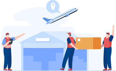 Transport airplane express delivery. International delivery packages. Illustration