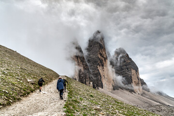 Famous Tre Cime di Lavaredo at summer time. Landscape of Alps Mountains. Dolomites, Alps, Italy, Europe (Drei Zinnen)