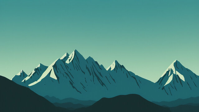 illustration style, Stunning, snowy mountain range with a clear blue sky © Haze