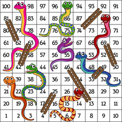 Naklejka premium Snakes And Ladders Board Game Boardgame Cartoon