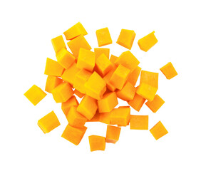 A group of cut and slice butternut squash chunks on transparent png - obrazy, fototapety, plakaty