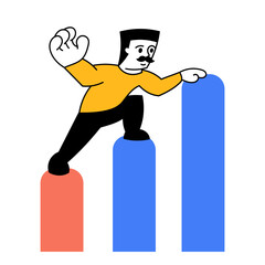 Motivation and ambitions. Vector illustration. Worker, employee moving forward, growing professional success. Business, career development