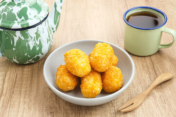 Gethuk Goreng, Indonesian traditional food, made from mashed cassava, and sprinkled with grated...
