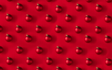 Christmas pattern with red balls on red background copy space