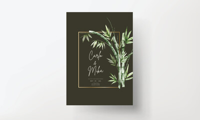 Fototapeta na wymiar elegant watercolor green bamboo wedding invitation card