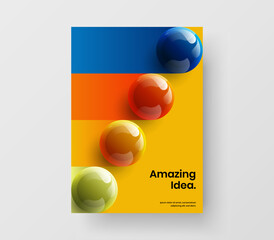 Trendy realistic spheres front page layout. Fresh placard A4 vector design concept.