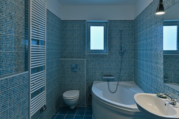 modern bathroom with blue tiles