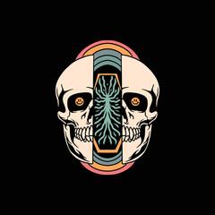 trippy skull illustration vector design