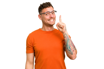 Young caucasian handsome man isolated showing number one with finger.