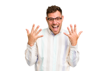 Young caucasian handsome man isolated showing number ten with hands.