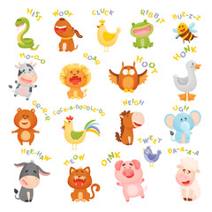 Cute Animal Making Sounds Uttering Sounds Big Vector Set
