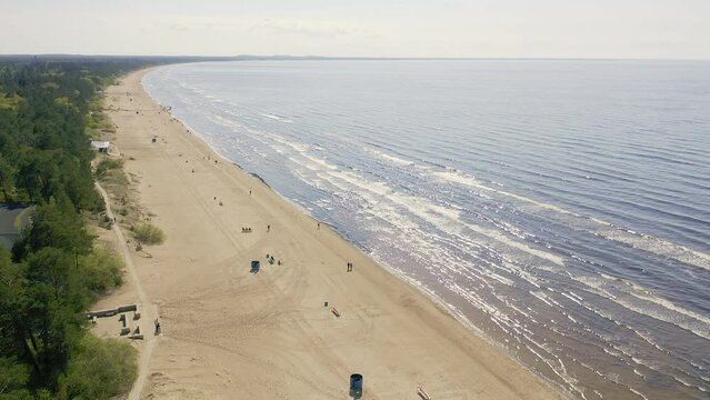 Bird's-eye view of the Gulf of Finland coast in Narva Yuesuu (Ust Narva). Narva bay. Estonia.