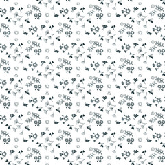 Black and white floral pattern, transparent background.