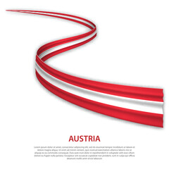 Waving ribbon or banner with flag of Austria