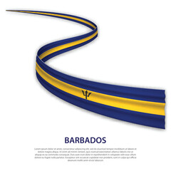 Waving ribbon or banner with flag of Barbados