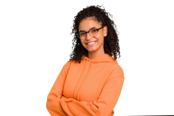 Young Brazilian curly hair cute woman isolated happy, smiling and cheerful.