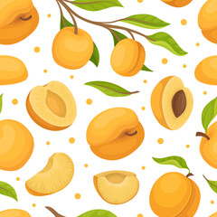 Apricot Seamless Pattern Design with Ripe Fruit Vector Template