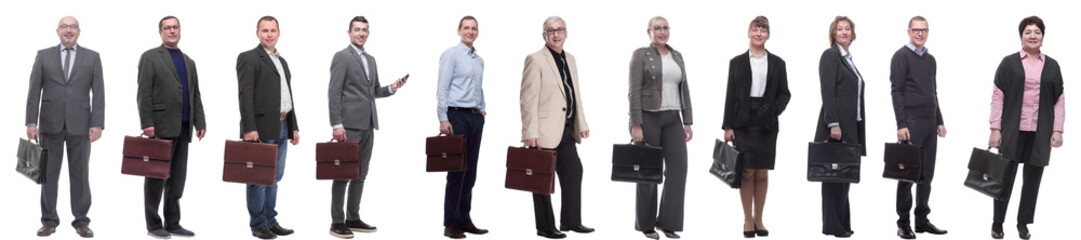 collage, group of businessmen with briefcase isolated