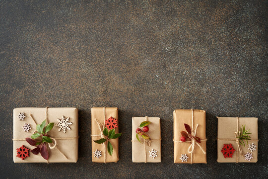 Christmas present wrapped in ecological recycled paper - zero waste concept