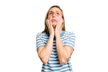 Young caucasian woman cutout isolated whining and crying disconsolately.