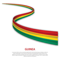 Waving ribbon or banner with flag of Guinea