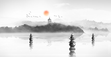 Hangzhou West Lake Landmark Building: Three Pools Reflect the Moon