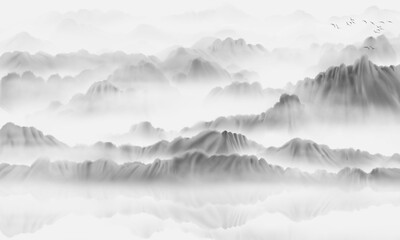 Chinese style black and white artistic conception landscape painting