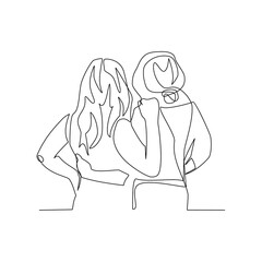Vector illustration of two girlfriends drawn in line art style