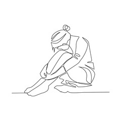 Vector illustration of a sad girl drawn in line art style
