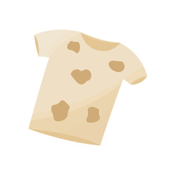 Dirty mud spotted t-shirt illustration in cartoon style. Laundry and housewife concept.
