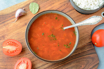Traditional Polish tomato soup in a bowl