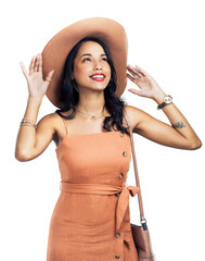 PNG studio shot of a stylish young woman standing 