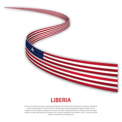 Waving ribbon or banner with flag of Liberia