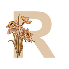 Vintage flower & leaf alphabet numeric initial botanical for Wedding invitations, greeting card, logo, isolated white background