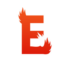 Letter e with fire logo template illustration