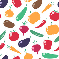 Vegetables seamless pattern, background, healthy food simple illustrations