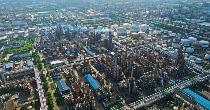 Aerial view of oil and gas petrochemical industrial with Refinery factory 