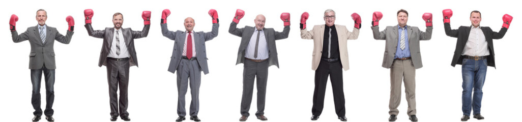 collage of businessmen in boxing gloves isolated