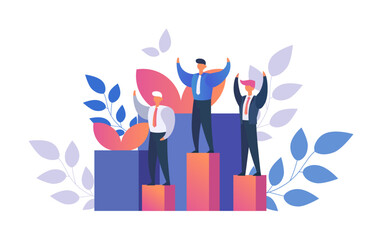 Man winner, successful businessman with arms up celebrating his victory isolated on white vector illustration. Success or victory.