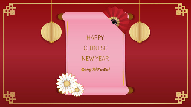 Happy Chinese New Year And Gong Xi Fa Cai Greeting Background