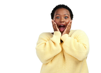 PNG shot of a young woman looking surprised while posing.