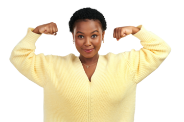 PNG shot of a young woman flexing while posing.