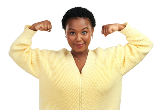 PNG shot of a young woman flexing while posing.
