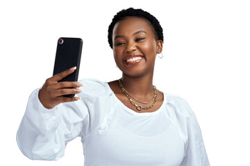PNG shot of a beautiful young woman taking a selfie while posing.