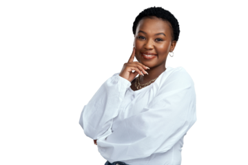 PNG shot of a beautiful young woman smiling while posing.