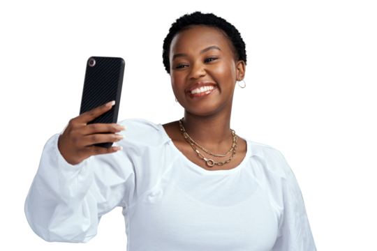 PNG shot of a beautiful young woman taking a selfie while posing.