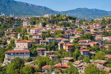 Fototapeta premium Traditional Ottoman Houses in Safranbolu. Safranbolu UNESCO World Heritage Site. Old wooden mansions turkish architecture. Safranbolu landscape view.