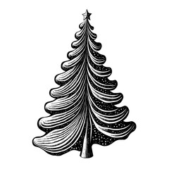 Retro Christmas tree, hand-drawn doodle in sketch style. bold smooth lines, vector